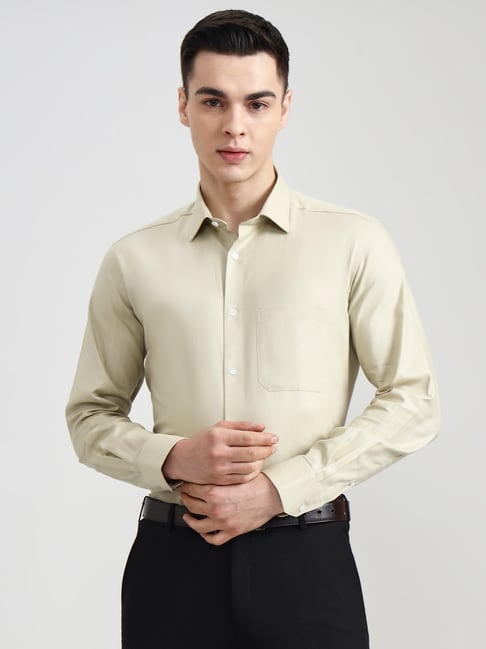 JadeBlue Green Cotton Regular Fit Solid Shirt