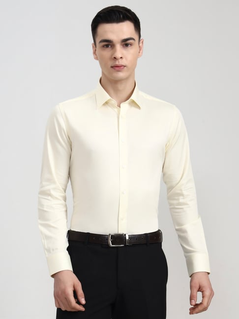 Wyre Lemon Cotton Slim Fit Solid Shirt