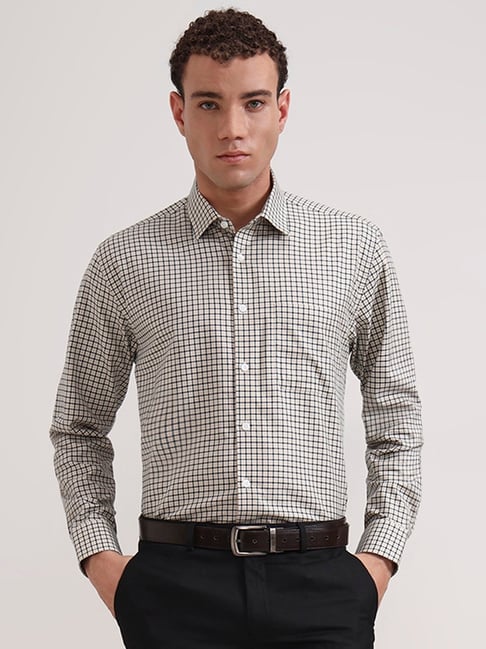 JadeBlue Yellow & Black Cotton Regular Fit Checked Shirt