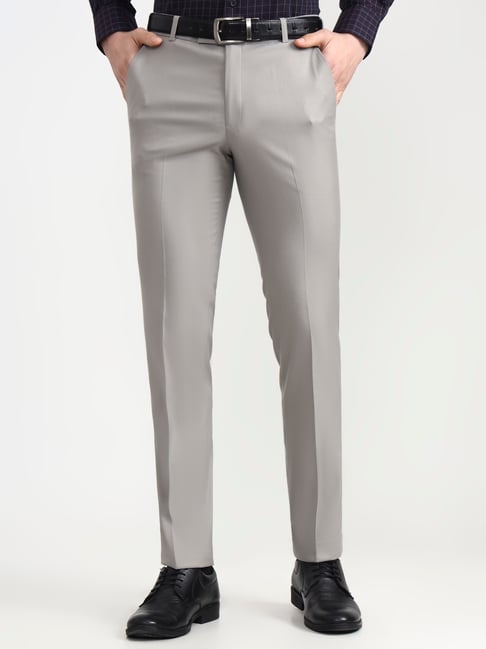 Metal Grey Slim Fit Solid Trousers