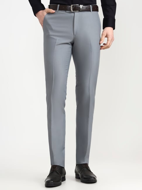 Metal Grey Slim Fit Solid Trousers