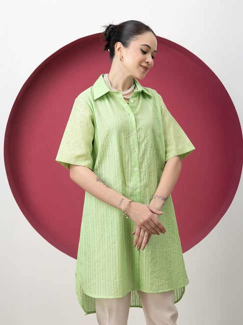 Smriti Gupta Lime Green Cotton Regular Fit Embroidered Tunic