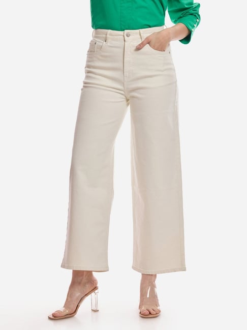 VIRGIO Off White Straight Fit Mid Rise Denim Pants