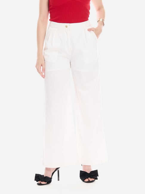 VIRGIO White Straight Fit High Rise Pants
