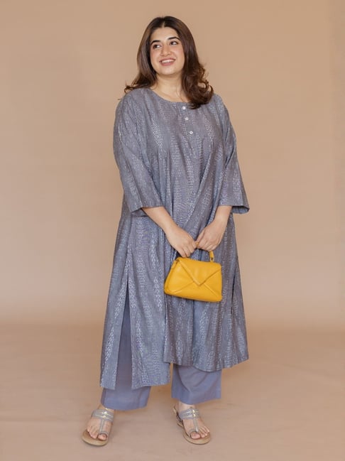 The Indian Ethnic Co Grey Cotton Jhabbha Kali Kurta