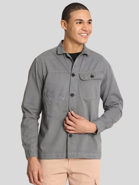 IVOC Grey Cotton Relaxed Fit Jacket