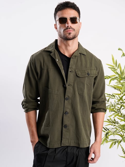 IVOC Olive Cotton Relaxed Fit Jacket