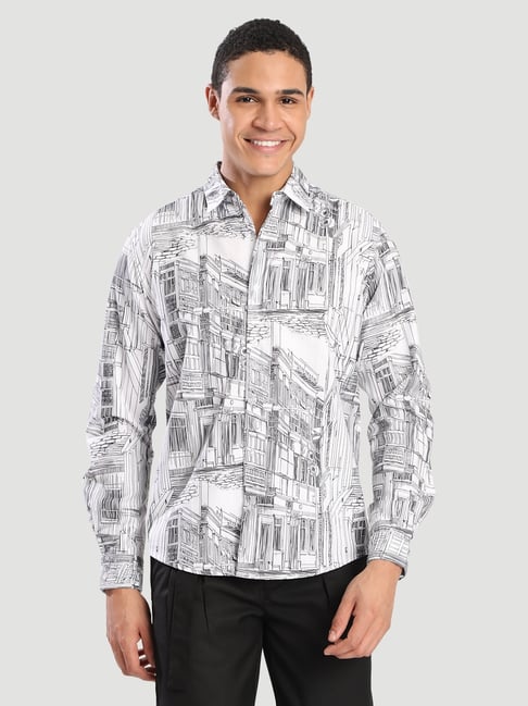 IVOC White Cotton Regular Fit Abstract Shirt-picture-18