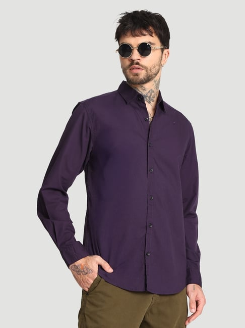IVOC Purple Cotton Regular Fit Shirt
