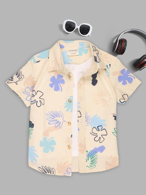 Pantaloons Baby Boys Antique White Regular Fit Floral Print Shirt