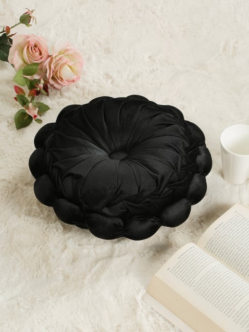 HOSTA HOMES Black Polyester Floral Reversible Cushion