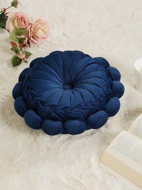 HOSTA HOMES Blue Polyester Floral Reversible Cushion
