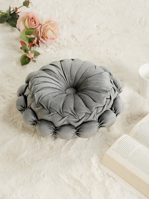HOSTA HOMES Grey Polyester Floral Reversible Cushion
