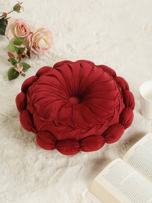 HOSTA HOMES Maroon Polyester Floral Reversible Cushion