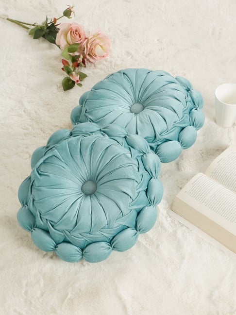 HOSTA HOMES Aqua Polyester Floral Reversible Cushion - Set of 2