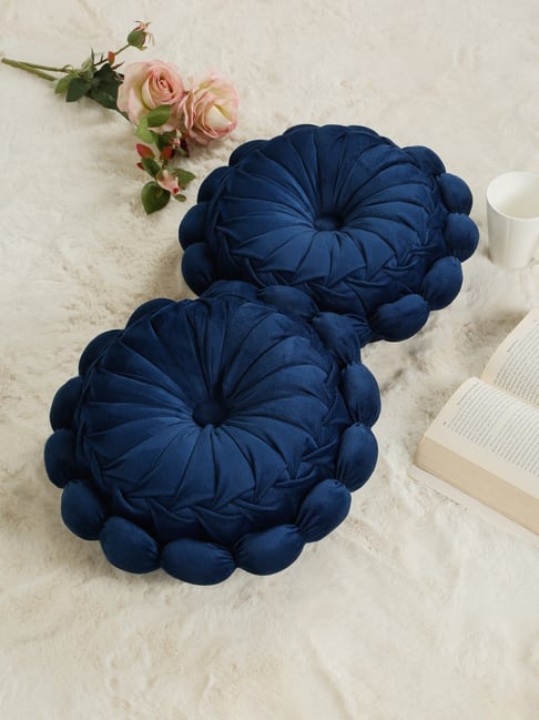 HOSTA HOMES Blue Polyester Floral Reversible Cushion - Set of 2