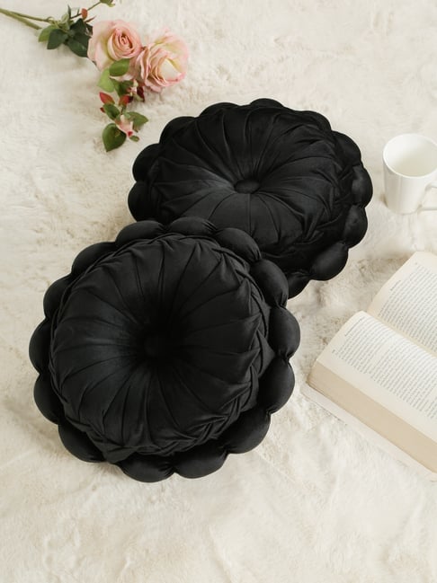 HOSTA HOMES Black Polyester Floral Reversible Cushion - Set of 2