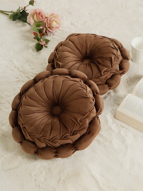 HOSTA HOMES Brown Polyester Floral Reversible Cushion - Set of 2