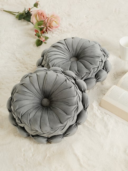 HOSTA HOMES Grey Polyester Floral Reversible Cushion - Set of 2