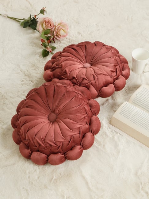 HOSTA HOMES Pink Polyester Floral Reversible Cushion - Set of 2