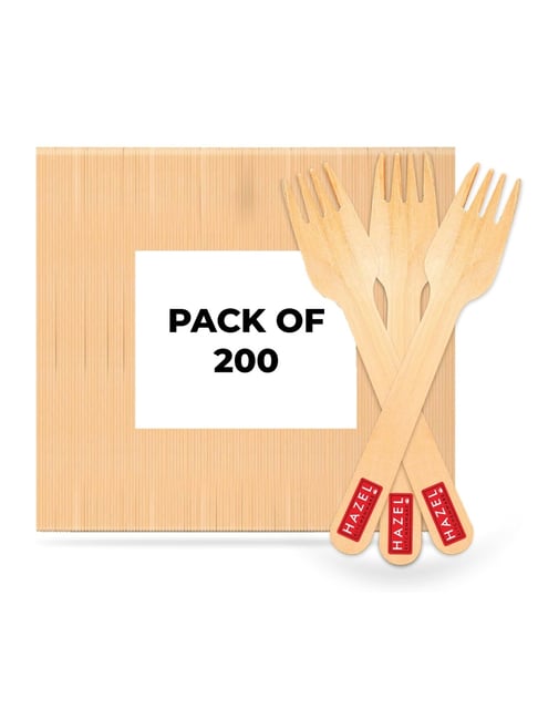 HAZEL Cream Wood Disposable Forks- Pack of 200