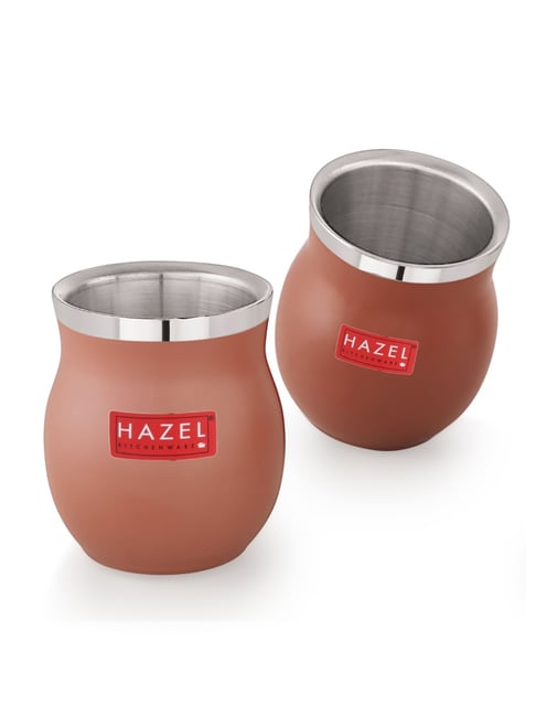 HAZEL Brown Stainless Steel Double Wall Hammered Finish Tea & Coffee Cup Kullad Set of 2 - (150 ml)