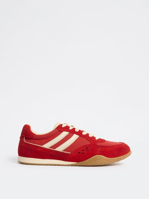 LUNA BLU by Westside Red Suede Textured Lace-Up Sneakers