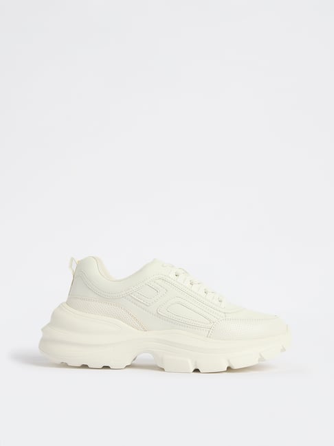 LUNA BLU by Westside White Textured Lace-Up Sneakers