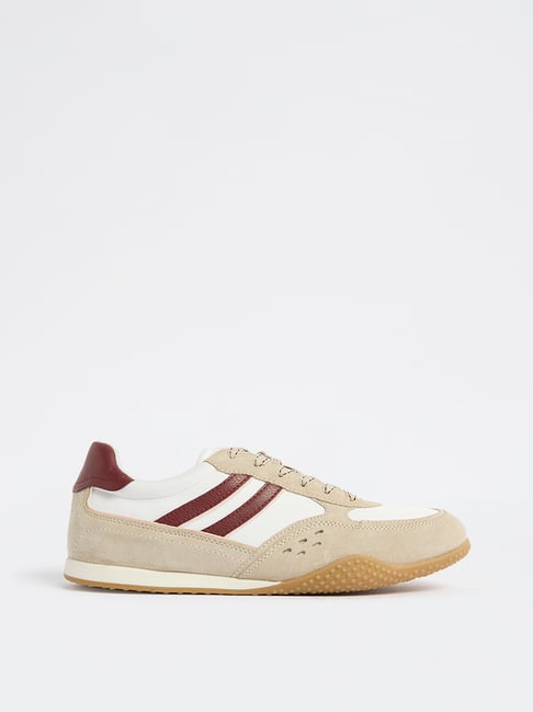 LUNA BLU by Westside Taupe Stripe-Detailed Lace-Up Sneakers