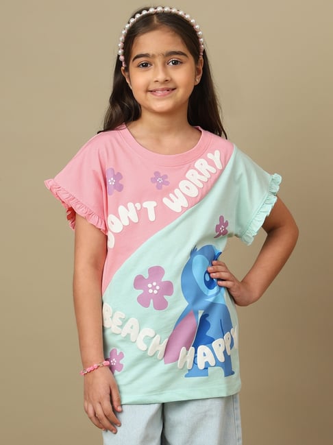 Kidsville Girls Multi Lilo & Stitch Printed Relaxed Fit T-Shirt