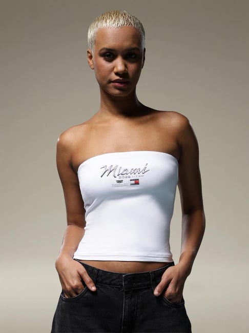 TOMMY HILFIGER F1 Cadillac White Printed Slim Fit Tube Top-picture-13