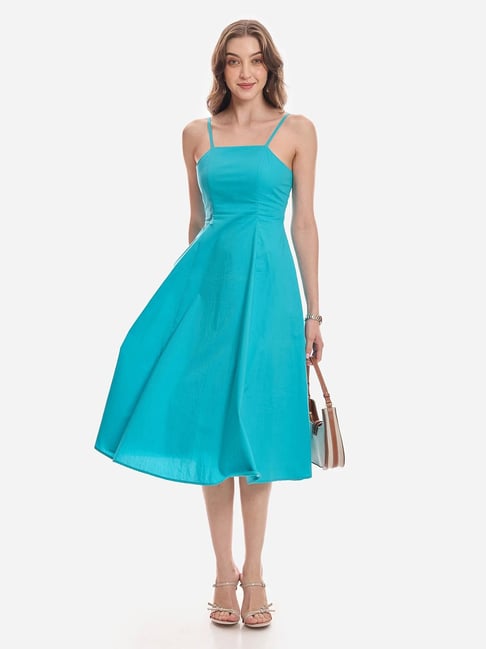 Virgio Blue Cotton Fit & Flare Dress