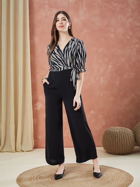 Latin Quarters Black Polyester Printed Jumpsuit