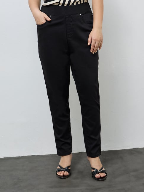 Gia by Westside Black Solid High-Rise Cotton-Blend Jeggings-picture-33