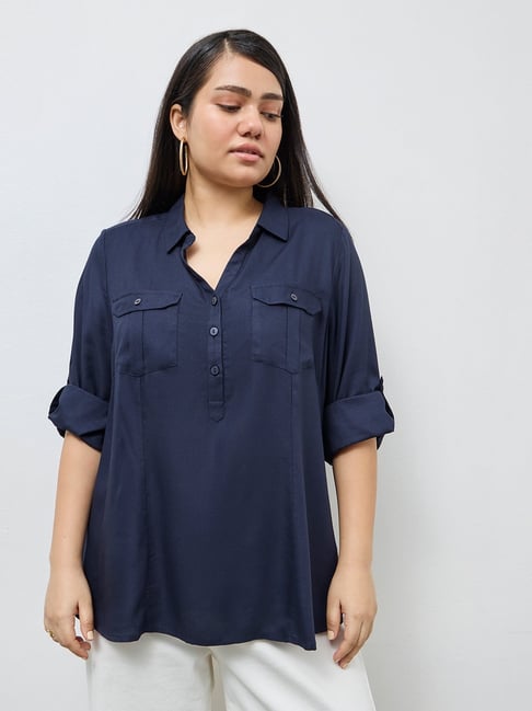 Gia by Westside Navy Solid Blouse