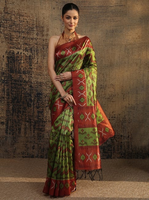 Libas Green Printed Saree With Unstitched Blouse-picture-17