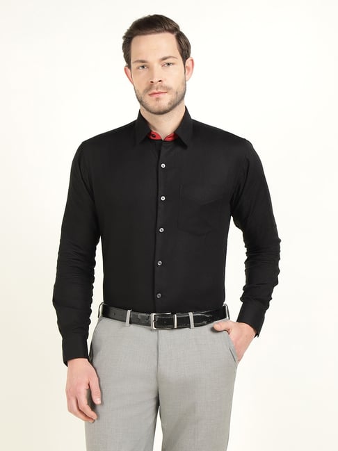 Hancock Black Cotton Slim Fit Shirt-picture-23