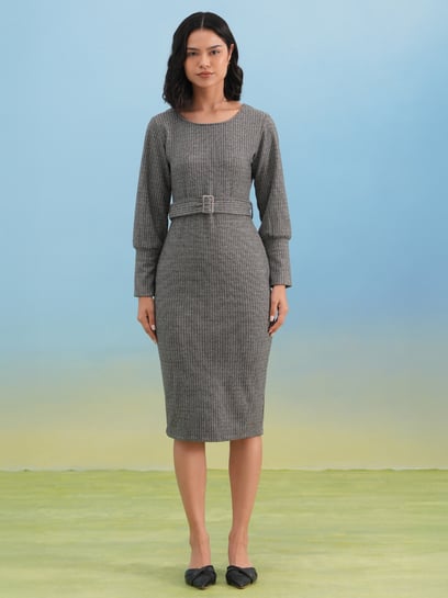 Buy Crimsoune Club Grey Belted Dress for Womens Online @ Tata CLiQ
