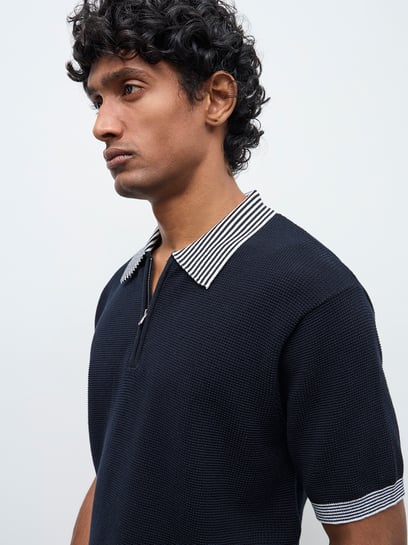 トップス ACTIVE CITY S/S SNAP POLO SHIRT Ascot by Westside Navy Relaxed-Fit Cotton Quarter-Zip Polo T-Shirt