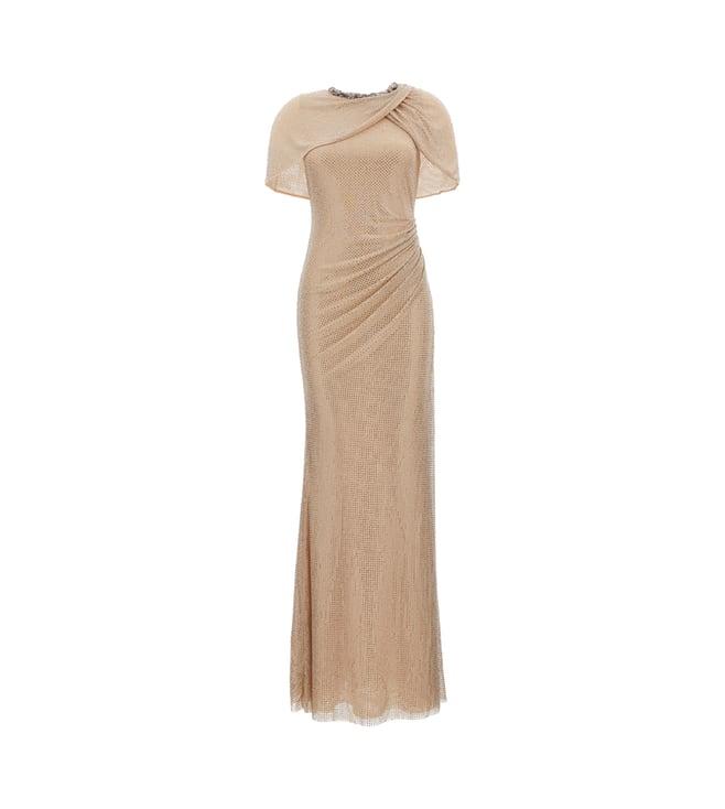 sachin and babi light blue dress Rhinestone Women Mesh Dress Elegant Bride Wedding Party Cheongsam Flare  Sleeve Retro Gown Off Shoulder Comfortable (Color : Champagne Gray Long,  Size : S.) : Amazon.co.uk: Fashion main image 1