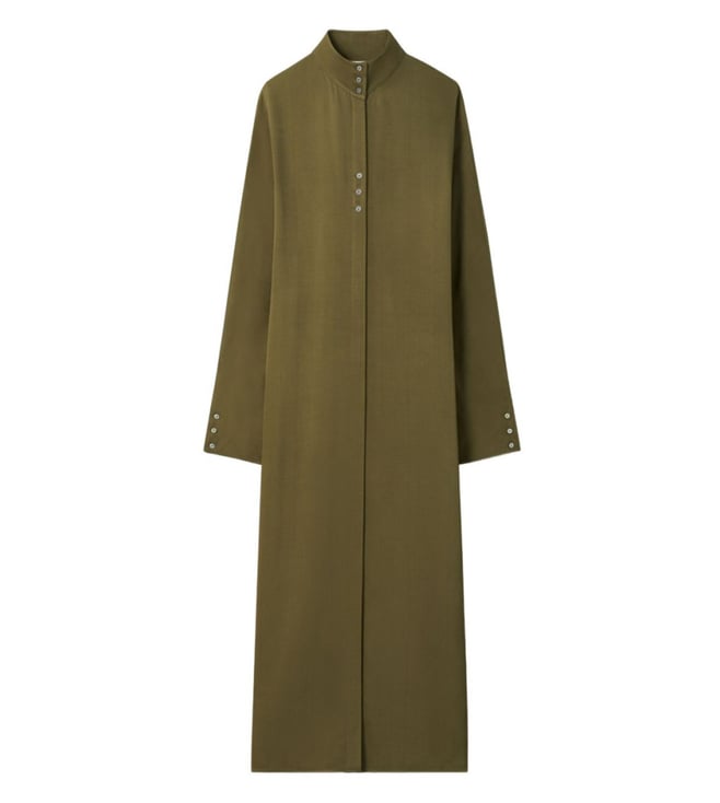 olive satin shirt dress Satin Sultry Shirt Dress - Olive