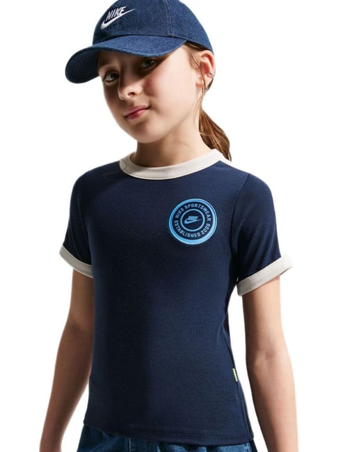Nike Girls Midnight Navy, Soft Pearl & University Blue G NSW CLN SS RIB Slim Fit Top-picture-11