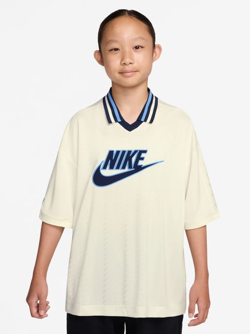 Nike Unisex Soft Pearl & Midnight Navy SPORTWEAR CLN JERSEY SS Printed Relaxed Fit Top-image-26