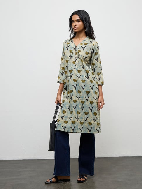 Utsa by Westside Blue Floral Pattern Cotton Straight Kurta-picture-20