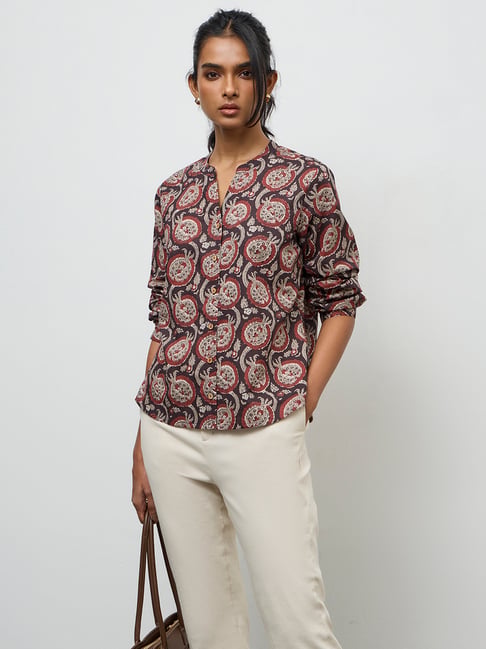 utsa by westside maroon anar printed cotton tunic