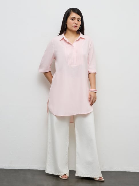Gia by Westside Light Pink Pintuck Detailed Tunic