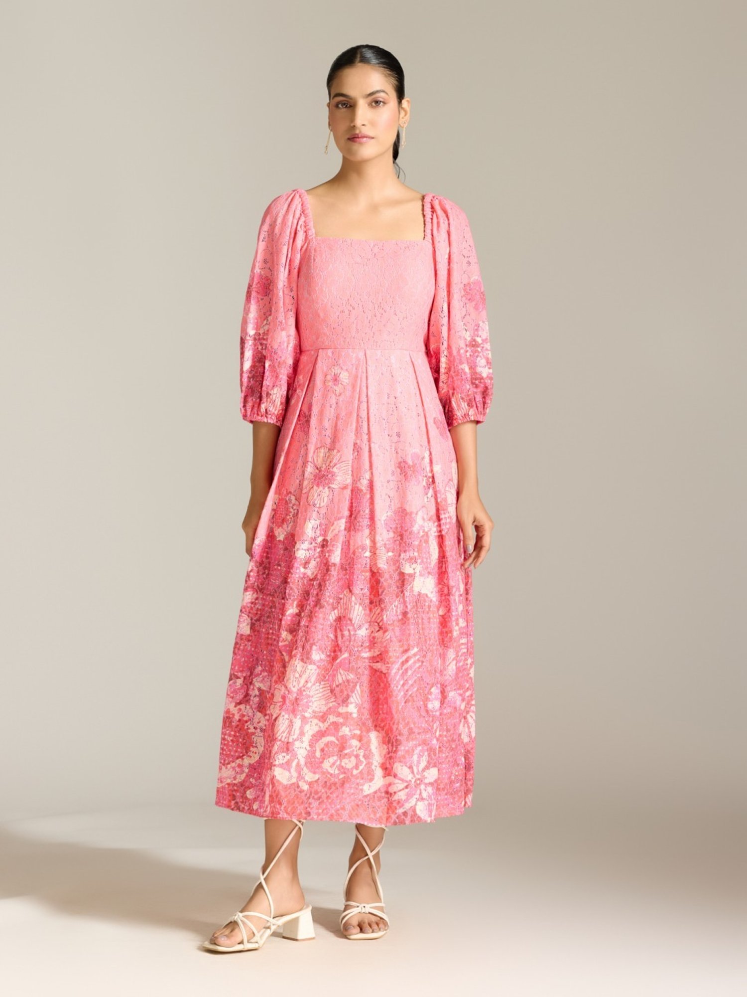 ritu kumar pink dress AARKE RITU KUMAR Pink Embroidered Sleeveless Kaftan Dress