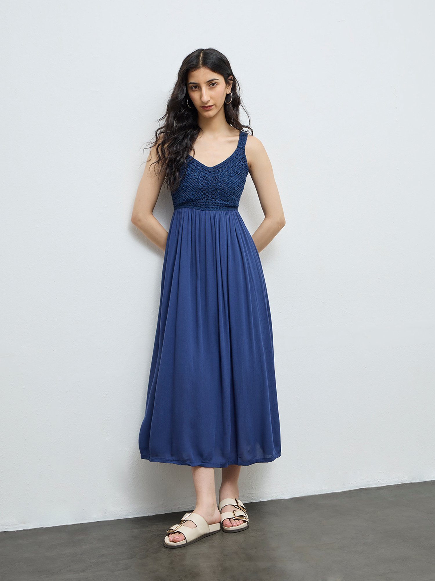 Bombay Paisley by Westside Blue Crochet Knitted A-Line Dress