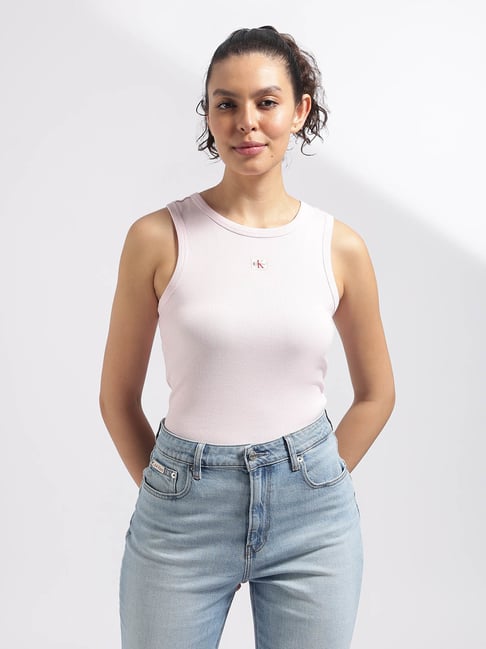Calvin Klein Jeans Light Pink Cotton Regular Fit Tank Tee