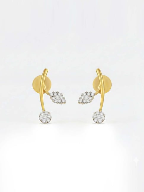 Muthoot Pappachan Meghante 18K (750) Yellow Gold Lab Grown Diamond Petal Stud Earrings for Women